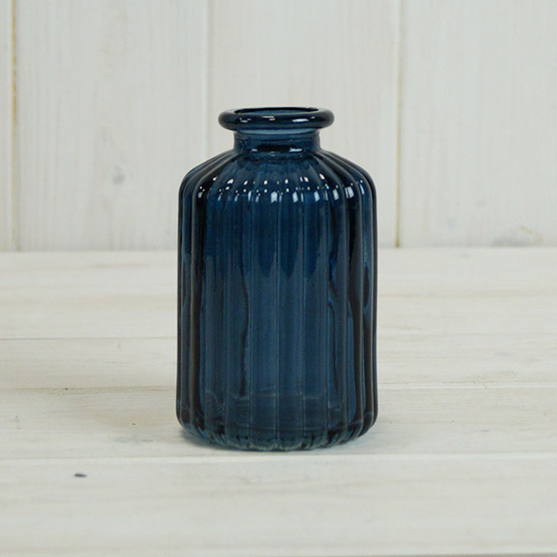 Blue Ribbed Glass Bottle detail page